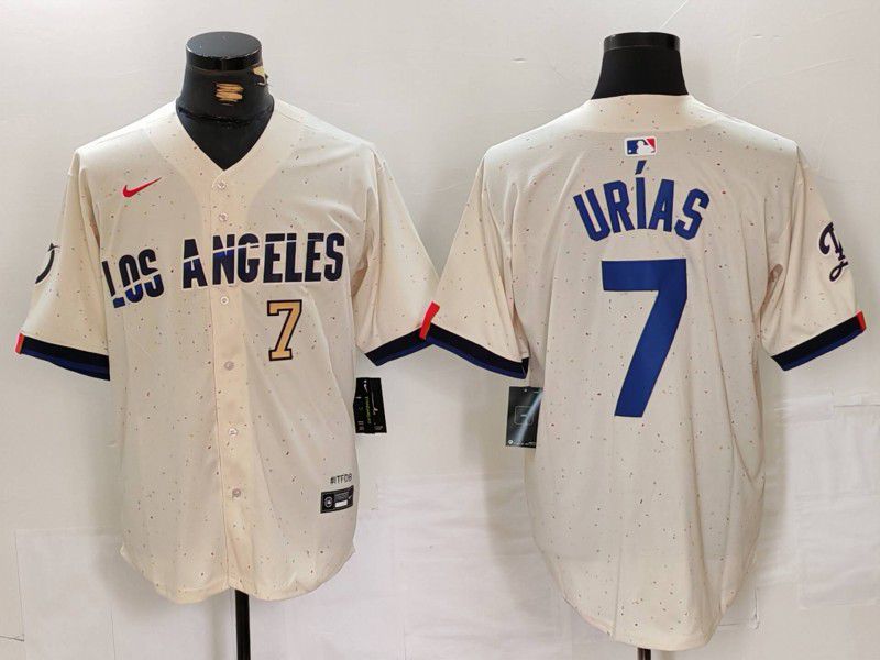 Men Los Angeles Dodgers 7 Urias Cream Fashion Nike Game MLB Jersey style 6291
